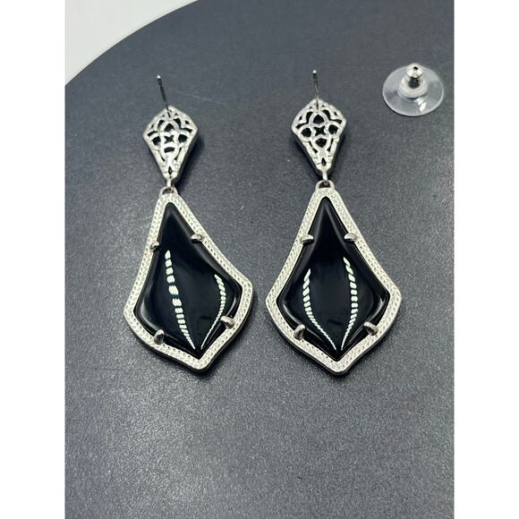 Kendra Scott Alexa Opaque Black Silver Plated Double Drop Pierced Earrings - Picture 7 of 11